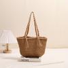 Moda Tassel Shoulder Algodão Tecido Bolsa Nova All-match Cor Sólida Palha Tecido Bolsa Estilo Férias Praia Bolsa Casual Bolsa Feminina
