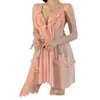 Malla de alta gama, sexy estilo francés, camisón seductor con escote en V pronunciado, vestido camisola ultrasuave con cierre frontal, color liso, ropa de estar cómoda
