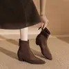 Botines de Tobillo de Gamuza con Punta Aguda Estilo Retro Francés para Mujer 2026 Otoño/Invierno Nuevos con Cremallera Trasera Tacón Grueso Elásticos Estilizadores Botas de Moda