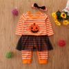 Samgamibaby marca moda bebé mameluco manga larga Halloween bebé rayas gasa haka tocado