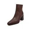Botines Chelsea de borrego simples y versátiles para el día a día 2026 otoño/invierno tacón grueso tacón alto punta cuadrada piel genuina cremallera trasera botines cortos para mujer
