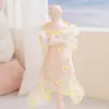 Ropa de Gato para Primavera y Verano con Estampado Completo, Malla Transpirable, Traje de Cuatro Patas que Cubre el Vientre para Gatitos, Ropa para Mascotas Anti-Caída