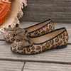 Zapatos planos de punta redonda con lazo estampado de leopardo europeo y americano para mujer, de corte bajo, suela blanda, versátiles, talla grande, casuales