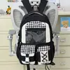 Mochila Nueva Niña Estilo Japonés Dibujos Animados Cuadros Bolso Doloroso Doble Hombro Ligera Protección Espinal Gran Capacidad Mochila para Estudiante de Secundaria/Preparatoria