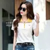 Camisa Polo de Algodón Puro Manga Corta para Mujer Verano Nuevo Estilo Corte Delgado Moda Casual Versátil Bloque de Color Top para Figuras Pequeñas