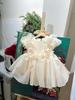 Vestido Champagne para Bebé Niña de Un Año 2026 Nuevo Vestido de Cumpleaños de Manga Corta Elegante Vestido para Niña Pequeña de Un Año