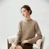 Diseño jacquard con patrón de ondas, estilo minimalista, cuello alto medio, suéter 100% cachemira pura, top de punto suave y cómodo para mujer