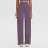 Calça Longa Esportiva Cruzada Escovada de Cintura Alta com Controle Abdominal para Corrida Yoga Levanta Bumbum Perna Larga Solta Roupa Fitness Yoga Feminina
