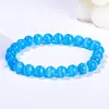 Pulseira de Pedra Olho de Gato Multicolorida com Brilho Forte e Contas Redondas Dinâmicas, Joia Tendência Dopamina, Produto Popular de Live Stream