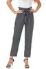 Decoración de Cinturón Transfronteriza al por Mayor Pantalones Cropped Casuales para Mujer Cintura Elástica Diseño de Bolsillos Pantalones Cropped Adelgazantes