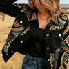 Nueva chaqueta vaquera corta de algodón puro otoño e invierno impresión digital 3D personalidad moderna top ajustado mujer