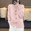 Cardigan de Tricô Simples Liso Colorido Novo Outono/Inverno 2026 com Botões de Coração Decote V Casaco Suéter Feminino