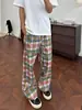 Pantalones Casuales a Cuadros Arcoíris Dopamina para Hombre, Corte Holgado con Efecto Caído, Pantalones de Pierna Recta Vintage Guadaña Pierna Ancha para Otoño