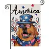 Popular Bandera de Jardín del Día de la Independencia de Amazon Perro Estrella Estampado Material de Lino Bandera Decorativa Americana para Exteriores