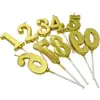 Vela digital de aniversário dourada banhada a ouro com suporte inferior 0-9 Festa comemorativa de Dia dos Namorados plug-in para bolo suprimentos de panificação