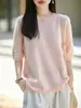 Nueva colección de otoño: suéter de punto de lana para mujer, cuello redondo, forro polar, manga corta, corte holgado, manga corta, manga tres cuartos, prenda interior