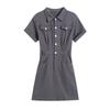 Estilo Europeo y Americano Cuello Polo Cintura Ceñida Ropa de Trabajo Vestido de Cintura Ceñida Primavera Nuevo Retro Ajustado Adelgazante Casual Falda Corta para Mujer
