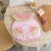 Ropa de Verano para Bebé Niña, Linda y Dulce, Sandía, Sin Mangas, Cuadros Blancos y Rosas, Triángulo, Ropa para Gatear al Aire Libre