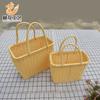 Cesta de compras de vime tipo vime, cesta portátil para piquenique ao ar livre, cesta de colheita pastoral, cesta de armazenamento, cesta de pão de frutas