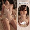 Lingerie Sexy Manyan, Macacão Aberto Feminino com Corrente de Contas e Suspensório, Pijama de Renda Transparente com Decote em V Profundo 100606
