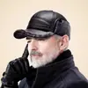 Gorra de Cuero de Invierno para Hombres de Mediana Edad y Mayores, Gorro de Algodón Lei Feng Engrosado con Forro de Felpa para Proteger del Frío y las Orejas, para Papá