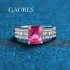 Anel de prata esterlina S925 da moda coreana incrustado com zircônia azul sangue de pombo vermelho rosa princesa cor de vento joias de tesouro