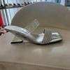 Chinelo de Salto Alto Francês de Nicho Feminino Strass Bico Quadrado Sexy Moda Chinelos para Mulheres