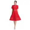 Comércio Exterior Roupas Femininas Foto Real: Vestido de Moda Socialite Estilo Francês para Primavera/Verão de Manga Curta com Ajuste na Cintura e Design Vazado