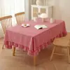 Mantel de cuadros de algodón puro engrosado con volantes de color liso, forma rectangular, superventas de Amazon, mantel de tacto de lujo ligero y de alta gama