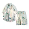 Camisa Floral de Dopamina de Verano Conjunto de Manga Corta Camisa Floral Estilo Americano Conjunto de Shorts de Playa Camisa Cómoda con Sensación de Hielo para Hombre