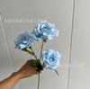Flor falsa de rosa diamante de tres cabezas estilo europeo, mesa de boda, rosa champán, pequeña rosa rizada de simulación, ramo