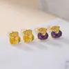 Pendientes de Cristal Natural Plateados Yilu Plata de Ley S925 Amatista Citrino Bolsa de Dinero Bolsa de la Suerte Tachuelas de Moneda de Plata Listos en Stock