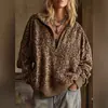 Ropa de mujer transfronteriza europea y americana 2026, sudadera cómoda casual de manga larga, sudadera elegante de estilo commuter con media cremallera y estampado de leopardo
