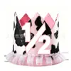 Chapéu de Pom-Pom com Estampa de Vaca Número 1/2 Coroa para Festa de Primeiro Aniversário Adereço para Foto de Bebê de Meio Ano
