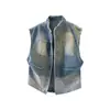 Chaleco de Mezclilla Unisex Estilo Hong Kong Nueva Colección de Primavera con Borlas, Cuello Alto, Color Degradado, Chaleco de Mezclilla sin Mangas