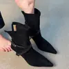 Botines adelgazantes de cuero suave con tacón alto y cremallera trasera para mujer 2026 Hebilla de cuero mate punta fina botines cortos elegantes botines retro de tacón fino
