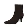Botines de gamuza estilo coreano para mujer, nuevos para otoño e invierno, de cuero genuino, con punta cuadrada, cierre lateral, tacón de aguja alto.