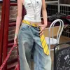 Corbata Retro Americana de Rayas Amarillas para Mujer 2025 Nuevo Diseño de Nicho de Alta Gama Accesorios Versátiles de Moda para Cinturón