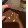 Collar de Trébol de la Suerte Tiqi Real Shot de Plata de Ley S925 para Mujer, Exquisita y de Alta Gama Cadena para Clavícula de Flor de Diamante Brillante