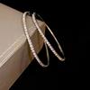 Anel de orelha redondo de diamante com agulha de prata, design exagerado de ponta, brincos de nicho, luz, luxo, elegante, novo estilo, brincos para mulheres