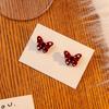 Pendientes de plata con lazo flocado rojo vintage de otoño e invierno, suaves pendientes de perlas de mariposa de alta calidad de felpa francesa.