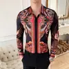 Calcetín de Cuatro Estaciones Camisa de Manga Larga Explosiva de Celebridad Cibernética Estilo Coreano para Hombre Camisa de Manga Larga Estampada con Rama Voladora 2135-P55