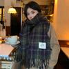 Cachecol Xadrez Atmosfera Feminino Inverno High-end Estilo Coreano Versátil Xadrez Estudante Menina Fofa Espessado Quente Pescoço