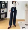 Sumihe! Calça jeans wide leg com barra larga - nova coleção de outono feminina, modelagem solta, perna reta, calça cropped