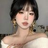 Aretes de Flores Doradas de Alta Gama para Mujer, Diseño Nicho, Versátiles Elegantes, Aretes Largos con Borlas, Aretes