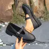 Sapatos Femininos de Couro Redondos Estilo Britânico com Fivela T Loafers 2026 Retro, Sapatos de Salto Grosso Estilo College Japonês