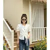 Camisa de Estilo Francés con Mangas Abullonadas y Lazos para Mujer, Nuevo Diseño de Verano, Ceñida a la Cintura, Adelgazante, Top Versátil de Manga Corta