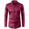 Camisa elástica para hombre de manga larga con botones de diamante, diseño de cuello de contraste, color liso, corte ajustado, ropa para hombre transfronteriza