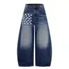 Jeans Curvos Desgastados con Estampado de Estrellas para Hombre, Estilo Punk, Corte Holgado, Aspecto Lavado y Vintage, Pantalones de Pierna Ancha