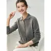 Cardigan de Tricô com Mistura de Caxemira Novo Outono/Inverno 2026 para Mulheres, Gola Polo, Cor Sólida, Caimento Solto, Peça de Roupa Externa Elegante Casual com Botões
